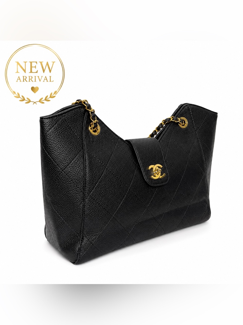 🖤 Women’s Black Quilted Leather Chain Tote 🖤
